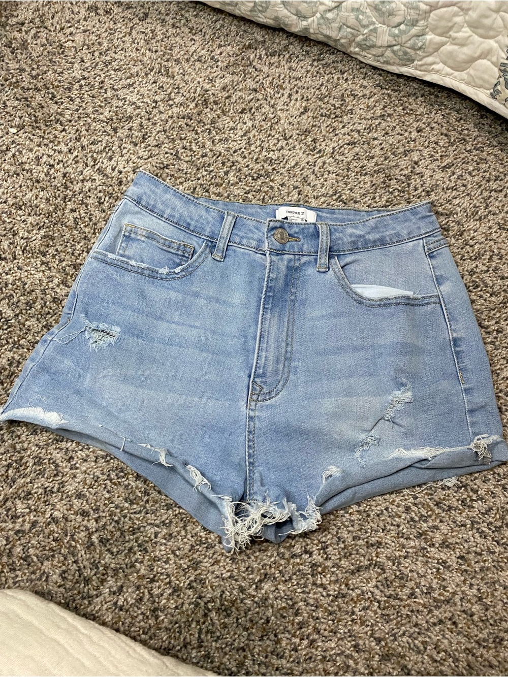 Forever 21 high waisted shortie distressed light wash size 28 shorts